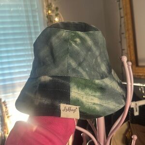 Bucket hat by Lakhayes tie-dye, blue, green and white